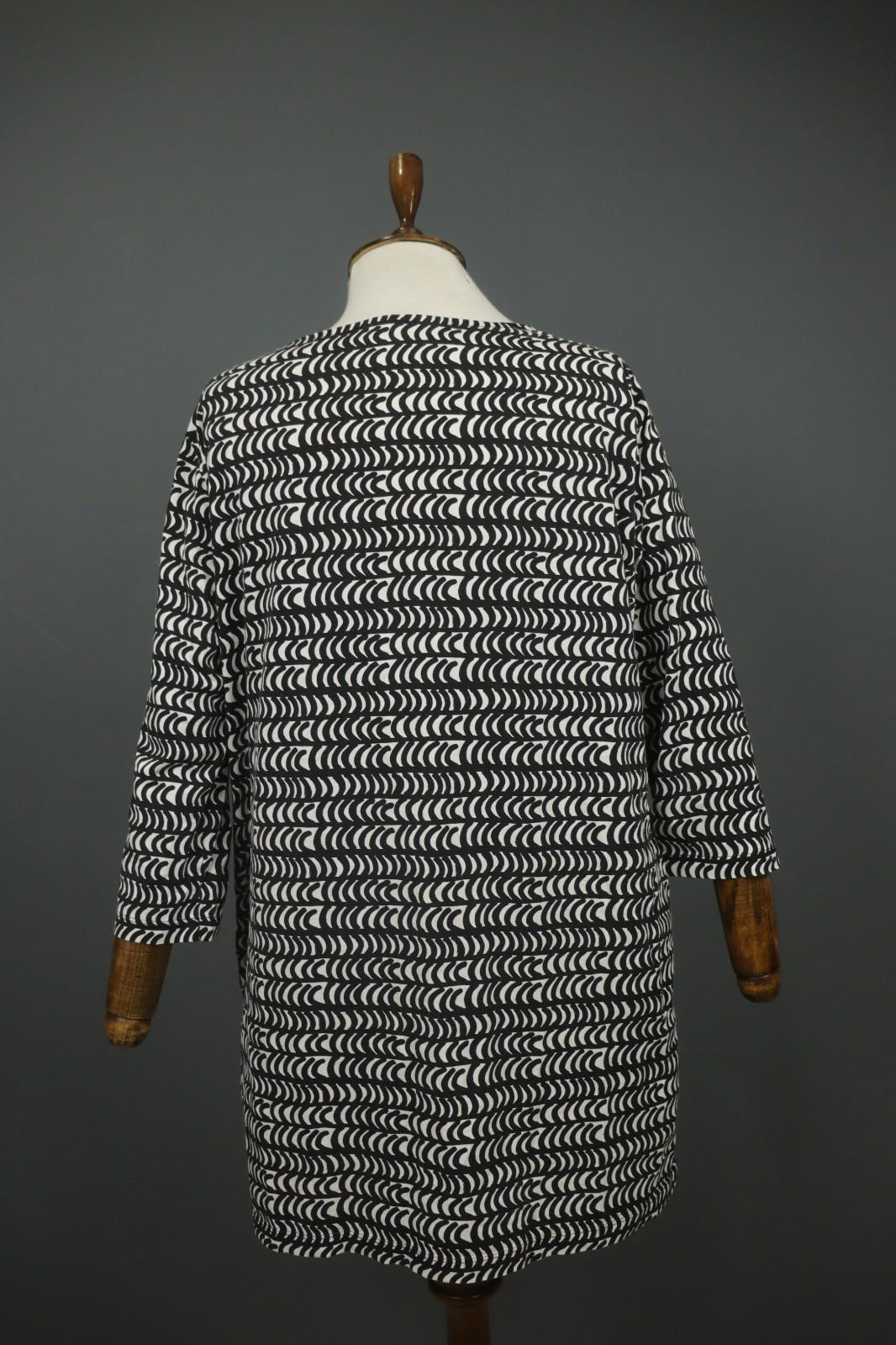 MARIMEKKO PERETTA SESLONKI Black White Geometric Round Neck Tunic Dress S/M