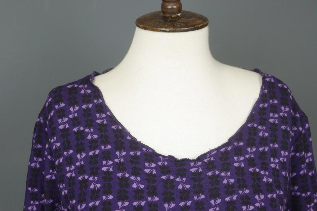 GUDRUN SJODEN Purple Viscose Floral 3/4 Sleeve Round Neck Blouse Top – Size L