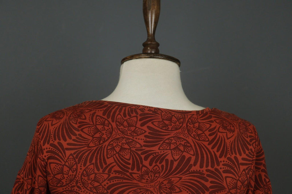 GUDRUN SJODEN Orange Floral Long Sleeve Round Neck Pullover Knit Top – Size S