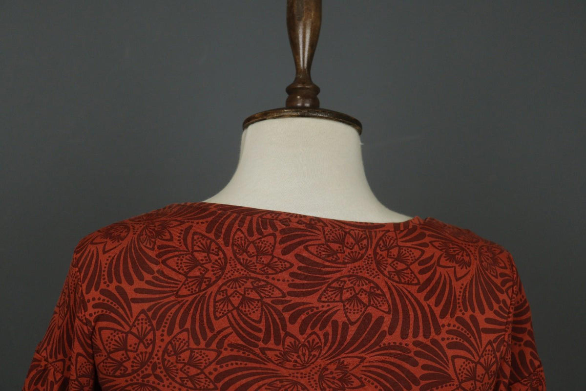 GUDRUN SJODEN Orange Floral Long Sleeve Round Neck Pullover Knit Top – Size S