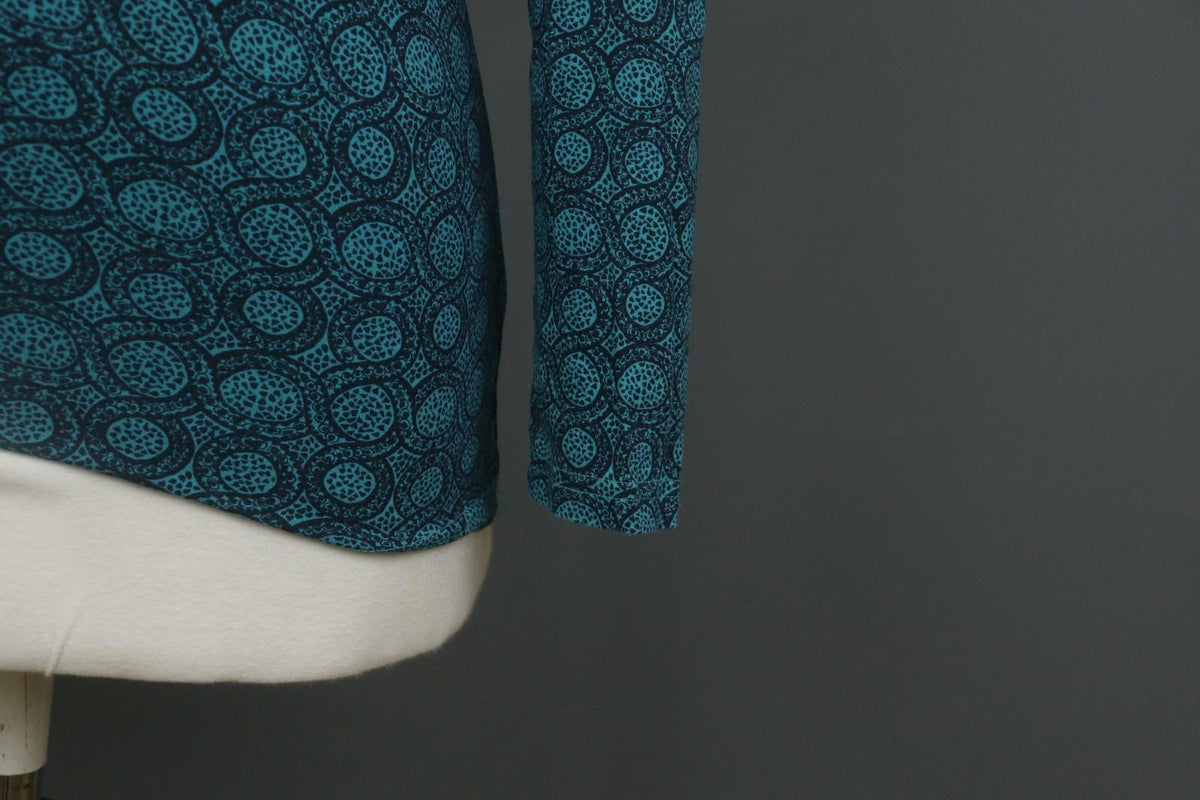 MARIMEKKO Teal Geometric Print Cotton Round Neck Long Sleeve Blouse Top – Size S