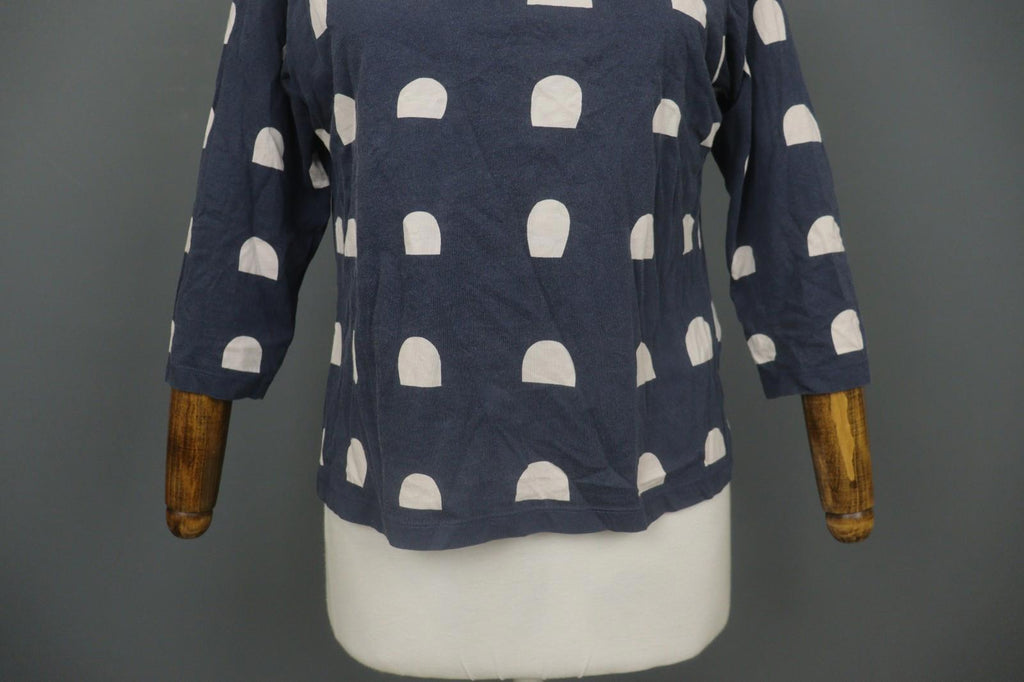 MARIMEKKO Blue White Polka Dot 3/4 Sleeve Round Neck Pullover Knit Top – Size M