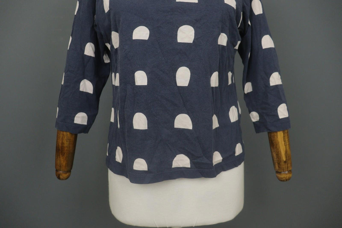 MARIMEKKO Blue White Polka Dot 3/4 Sleeve Round Neck Pullover Knit Top – Size M