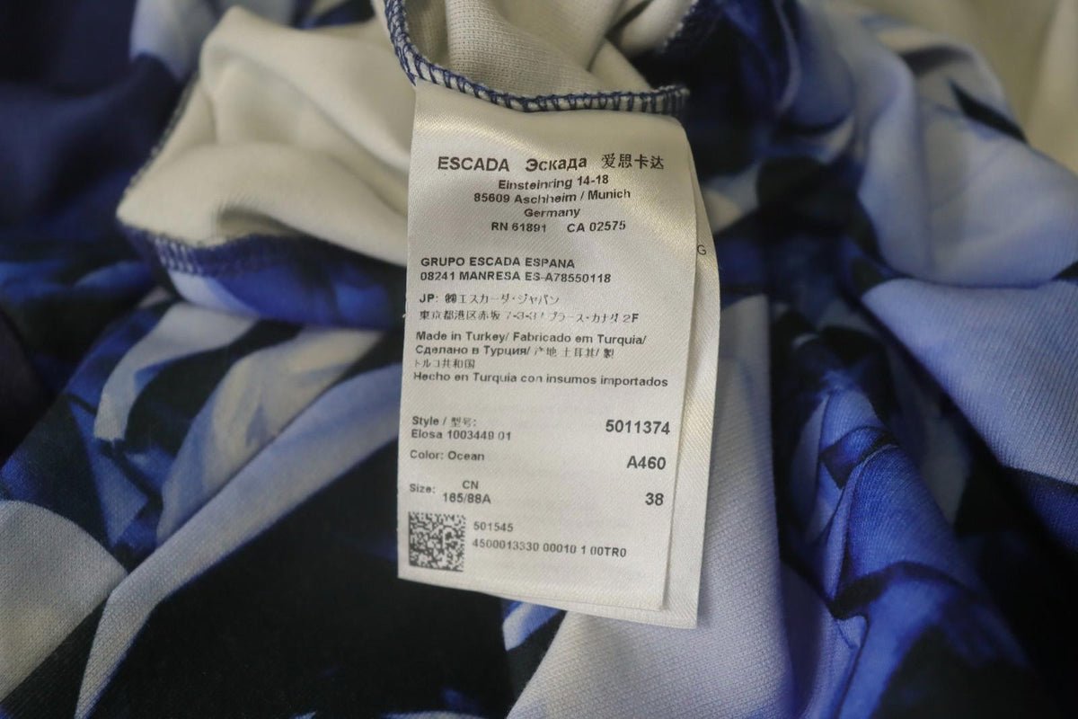 ESCADA SPORT Blue Rose Print Zipper Back Half Sleeve Sheath Dress – Size 38