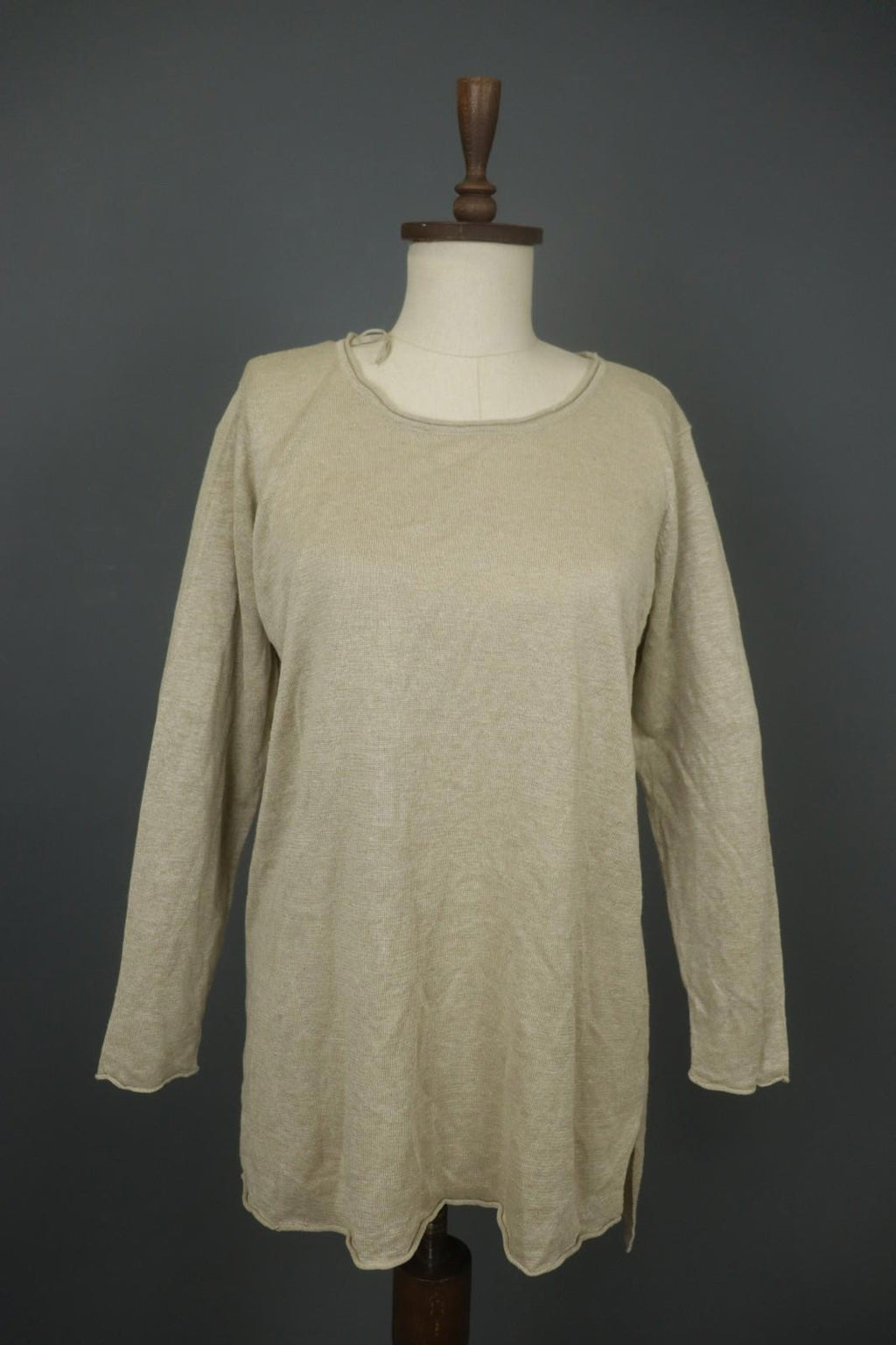 GUDRUN SJODEN Tan 100% Linen Long Sleeve Round Neck Pullover Tunic Top – Size M – Used