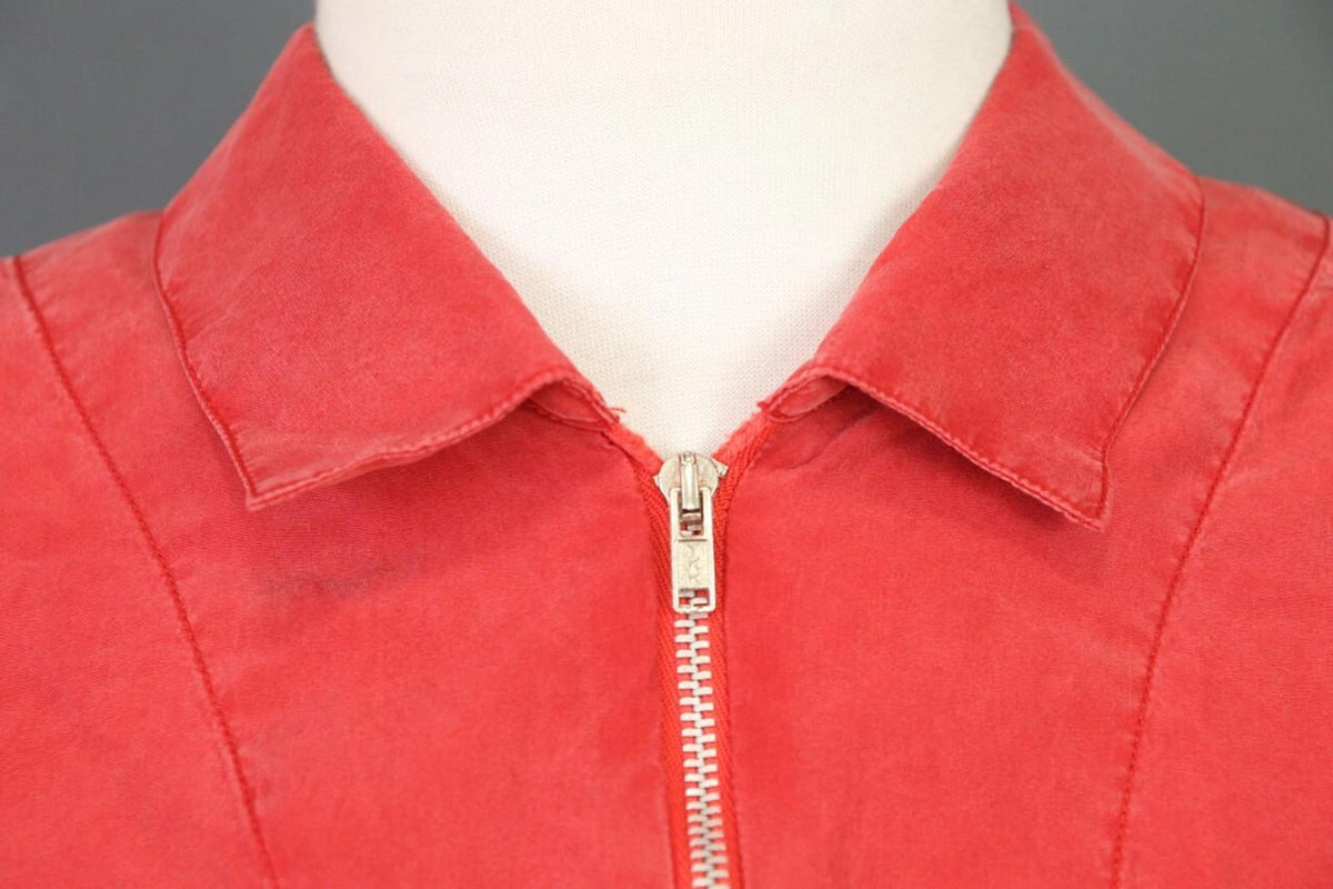 KATHARINE HAMNETT ACTIVE Red 1/3 Zip Silk 3/4 Sleeve Top Blouse Shirt – Size M