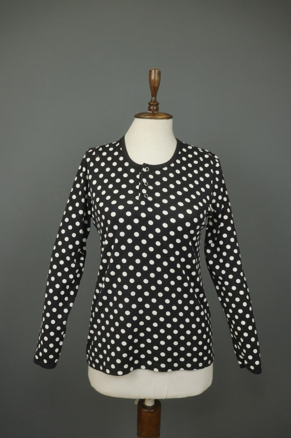 MARIMEKKO Black White Polka Dot Cotton Long Sleeve Summer Snap Blouse Top – Size M