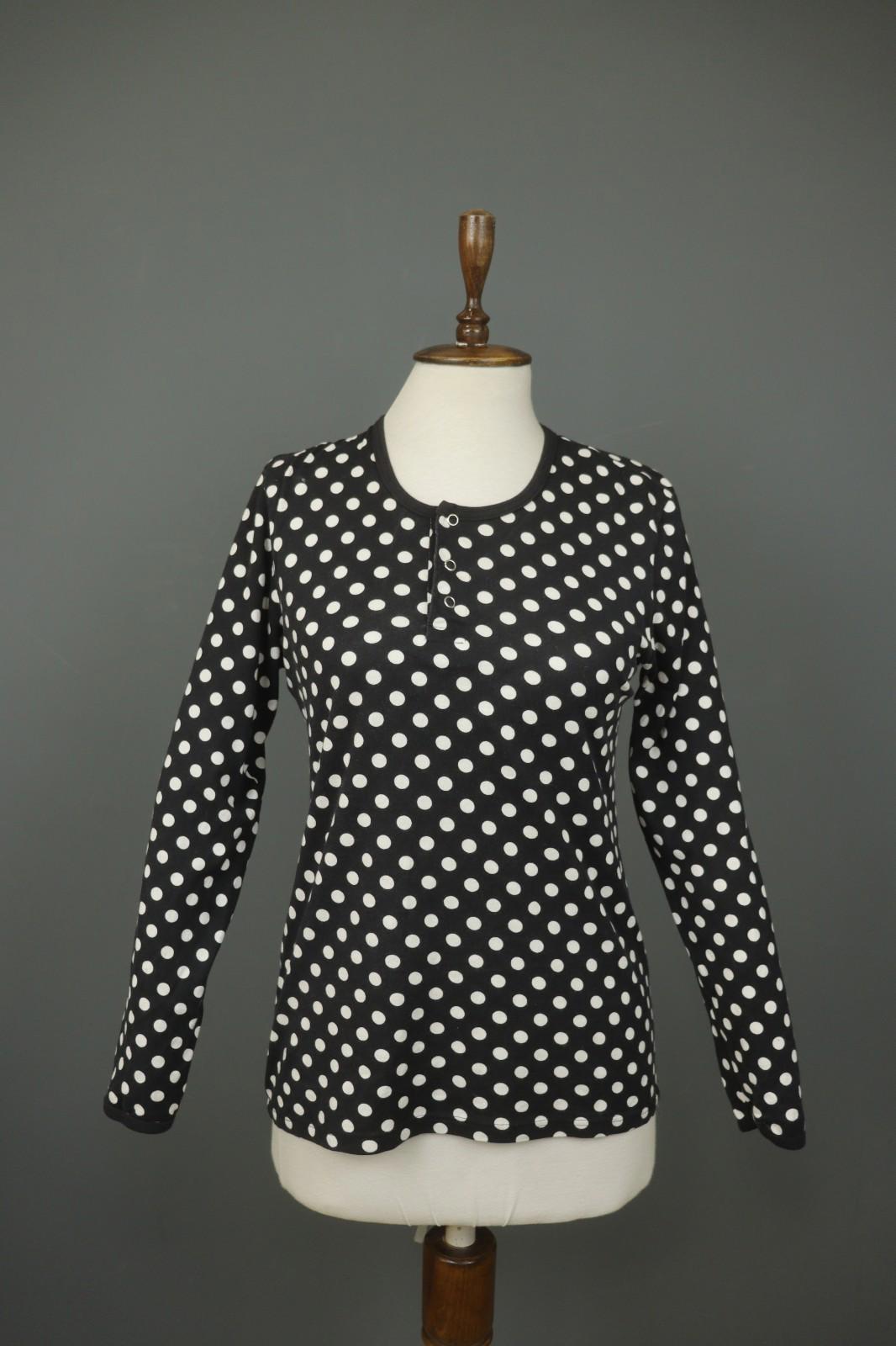 MARIMEKKO Black White Polka Dot Cotton Long Sleeve Summer Snap Blouse Top – Size M