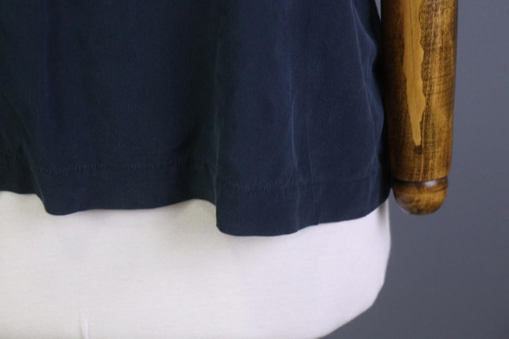 GRIZAS Blue Silk Stretch Scoop Neck Short Sleeve Pullover Blouse Top – Size M