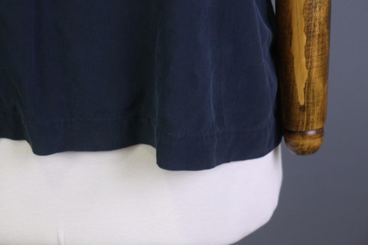 GRIZAS Blue Silk Stretch Scoop Neck Short Sleeve Pullover Blouse Top – Size M