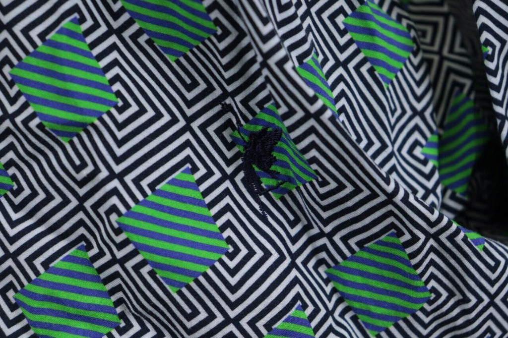 Emily Van Den Bergh Green Geometric Summer Long Sleeve Shirt Top – Size 38