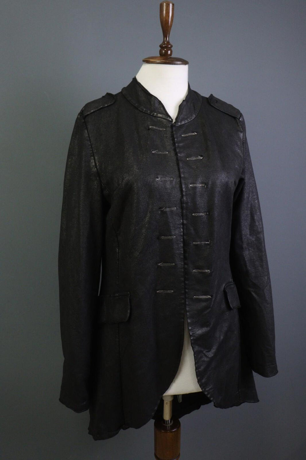 RUNDHOLZ Black Long Sleeve Pockets Ladies Military-Inspired Long Jacket