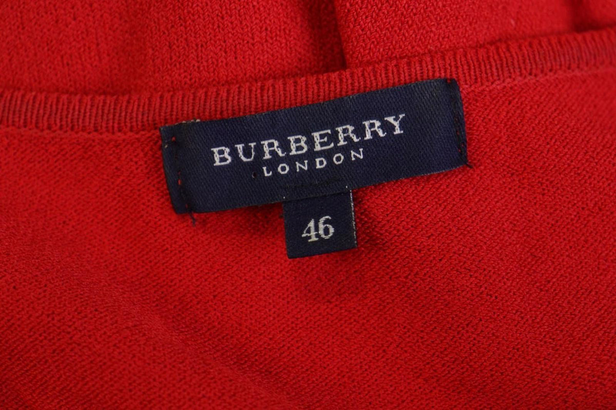 BURBERRY Red Viscose Knitted V-Neck Raglan Sleeve Pullover Sweater – Size 46