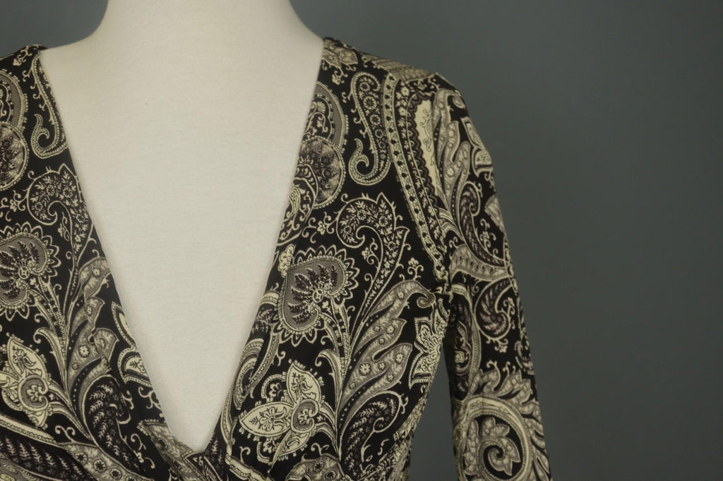 ETRO MILANO Multi Paisley 100% Viscose Long Sleeve V-Neck Sheath Dress – Size 46