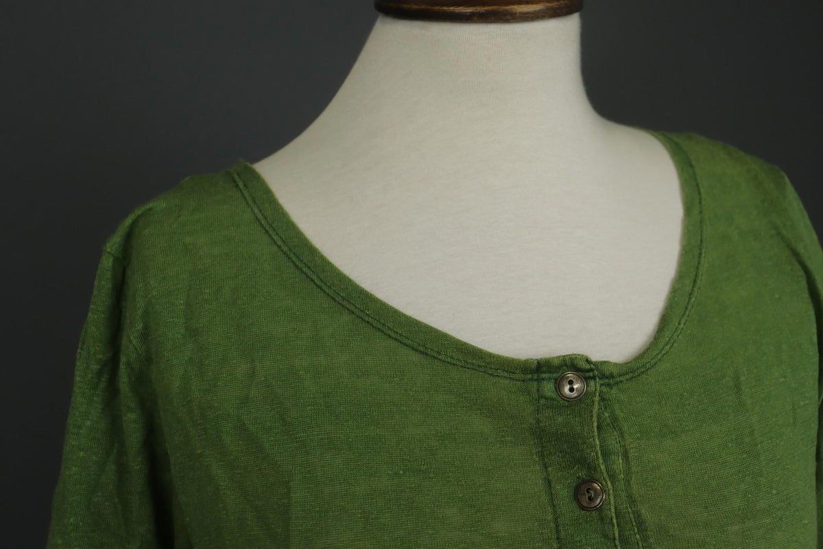 GUDRUN SJODEN Green Linen Long Sleeve Round Neck Button Front Shirt Top – Size L