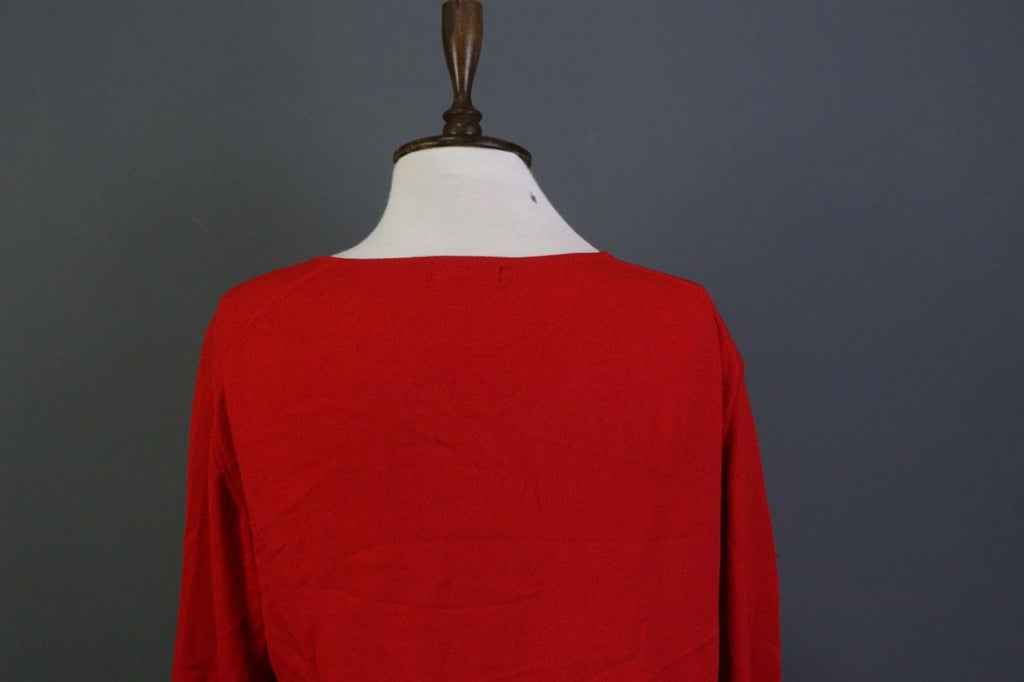 BURBERRY Red Viscose Knitted V-Neck Raglan Sleeve Pullover Sweater – Size 46