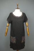 GUDRUN SJODEN Black Lyocell Patch Pocket Round Neck Pullover Shift Dress – Size M