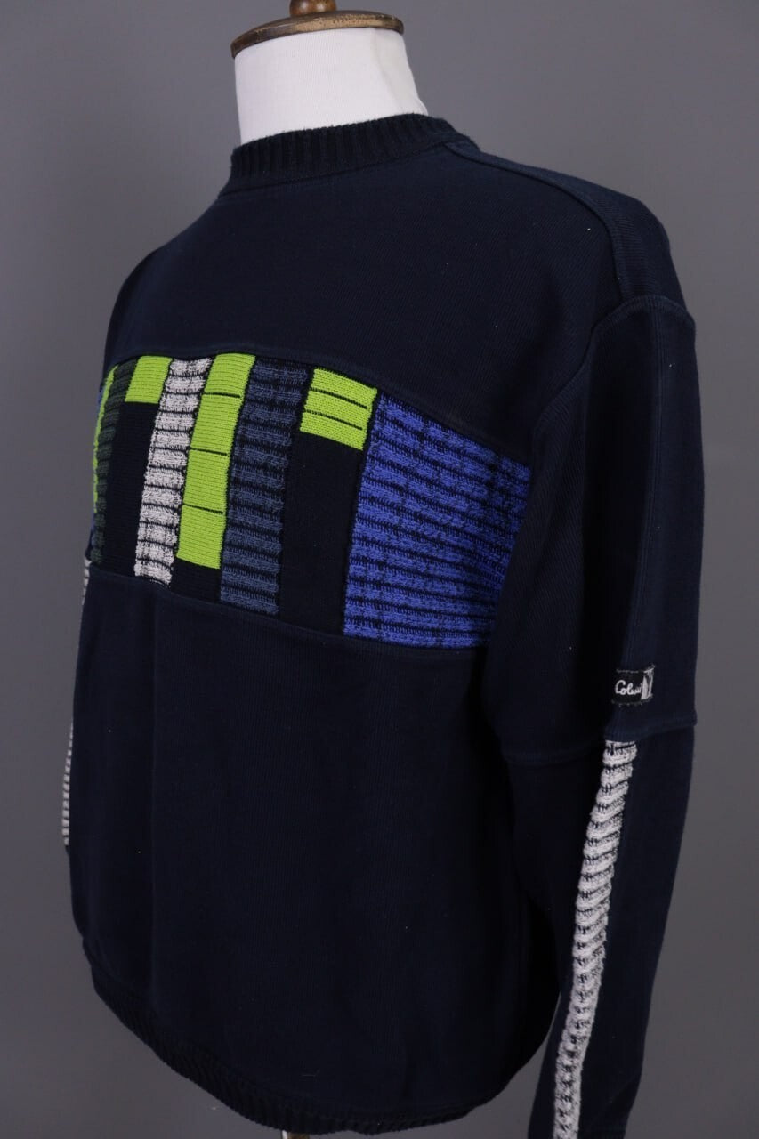 Carlo Colucci Sport Black Geometric Cotton Knit Sweater – Size M