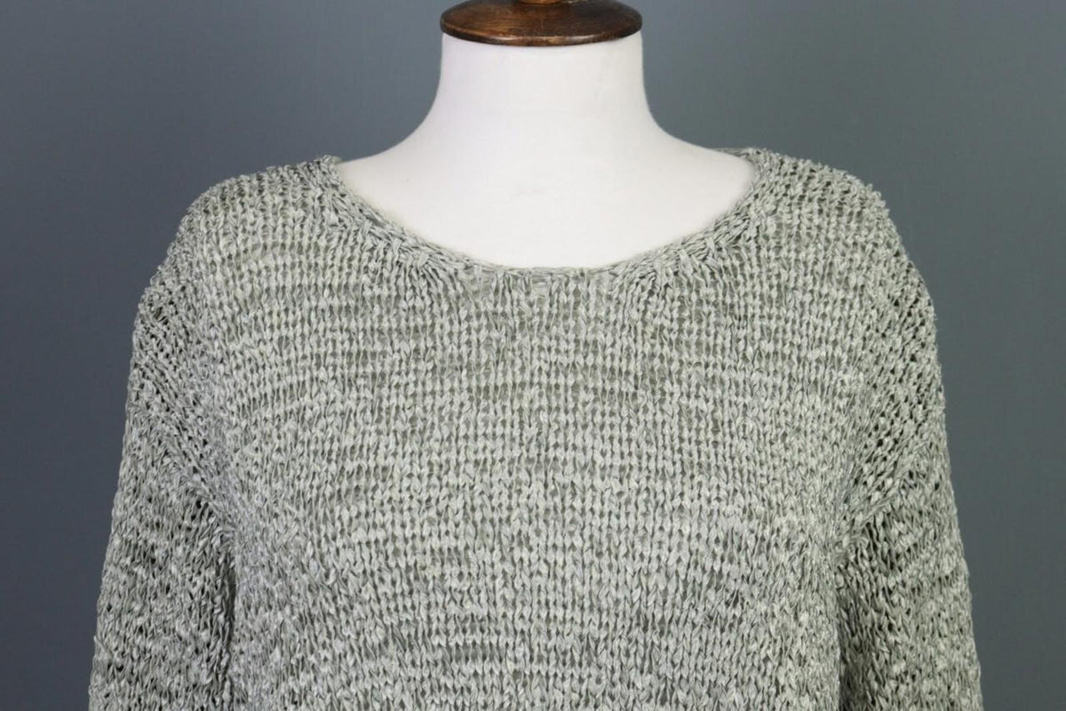 ANNETTE GORTZ Gray Open Knit Crew Neck Knit Sweater – Size M