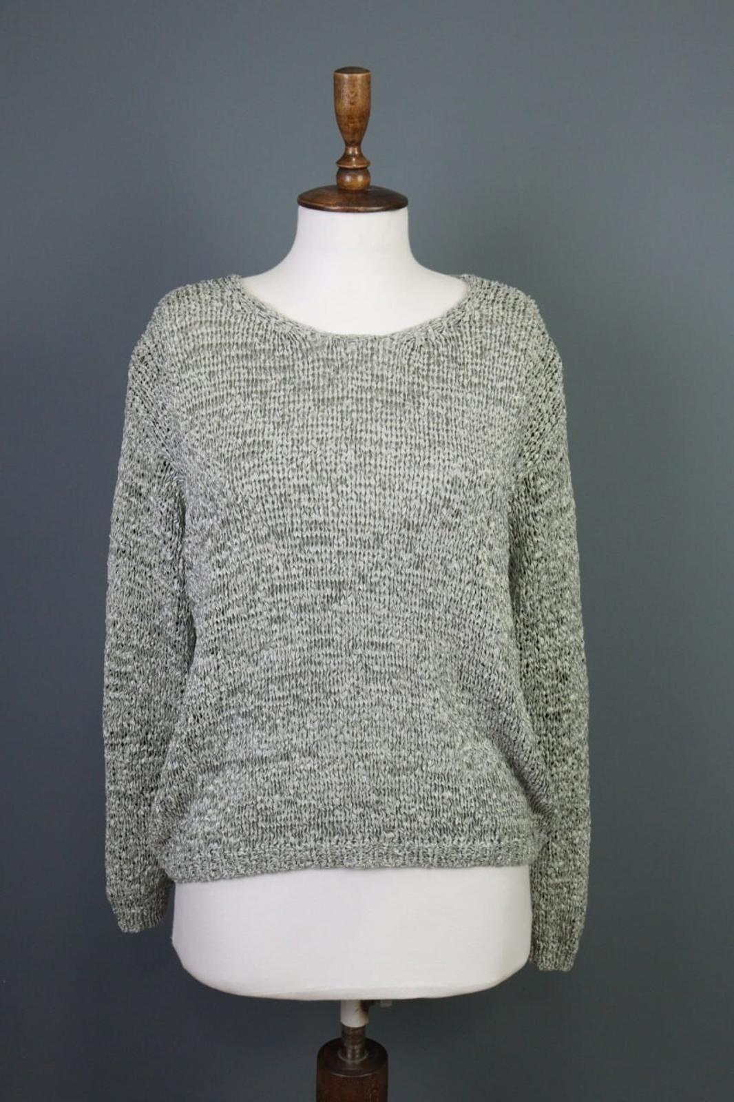 ANNETTE GORTZ Gray Open Knit Crew Neck Knit Sweater – Size M