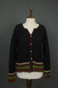 IVKO Black Viscose Open Knit Raglan Sleeve V-Neck Button Front Cardigan – Size 40