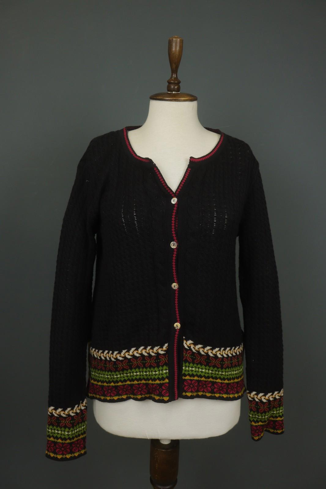 IVKO Black Viscose Open Knit Raglan Sleeve V-Neck Button Front Cardigan – Size 40