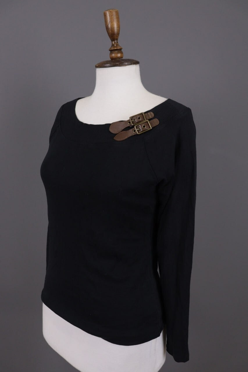 Lauren Ralph Lauren Black Leather Strap Cotton Sweater – Size M