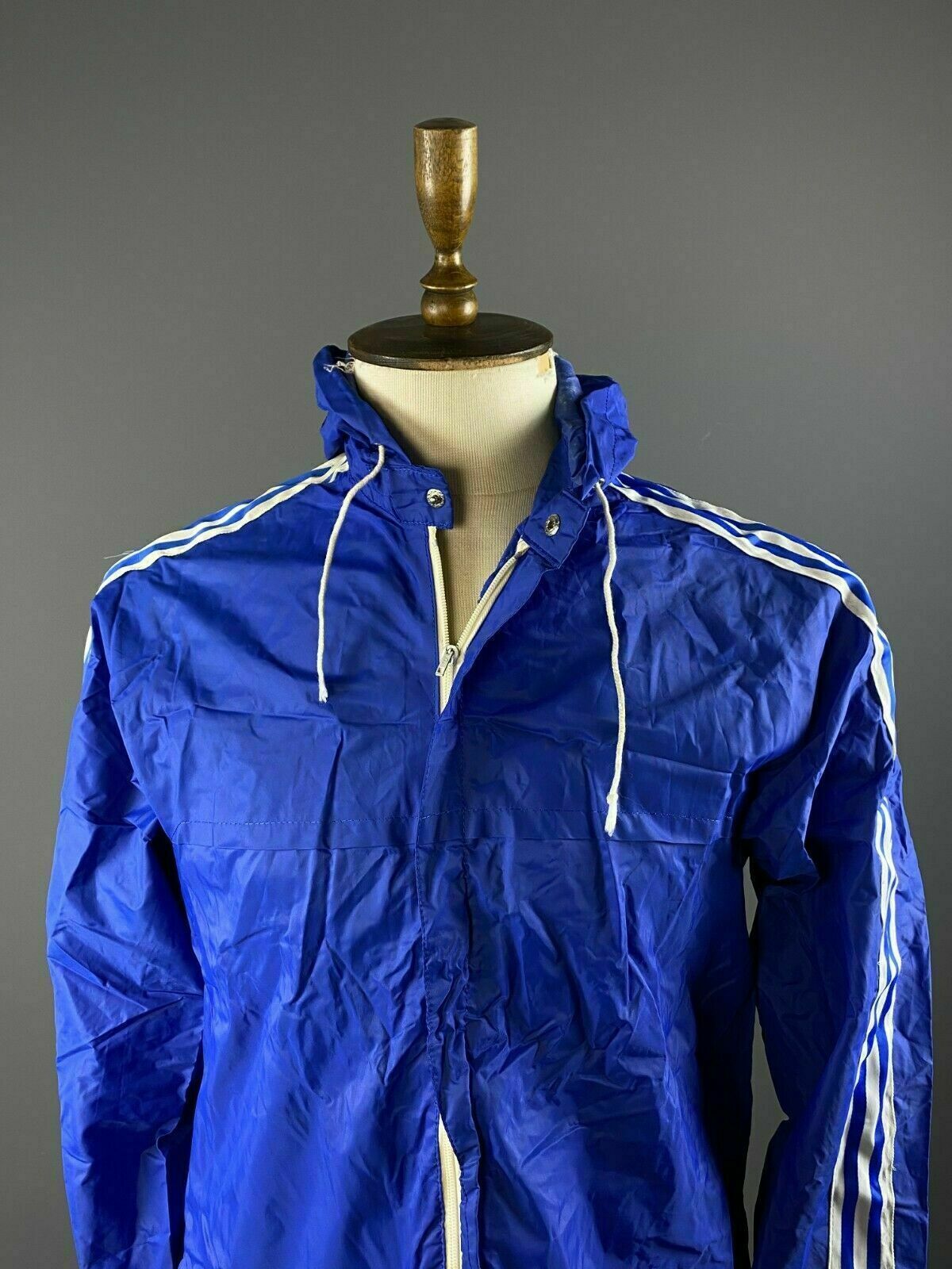 Vintage Adidas Ventex Blue White Stripe Nylon Track Jacket – Men's M