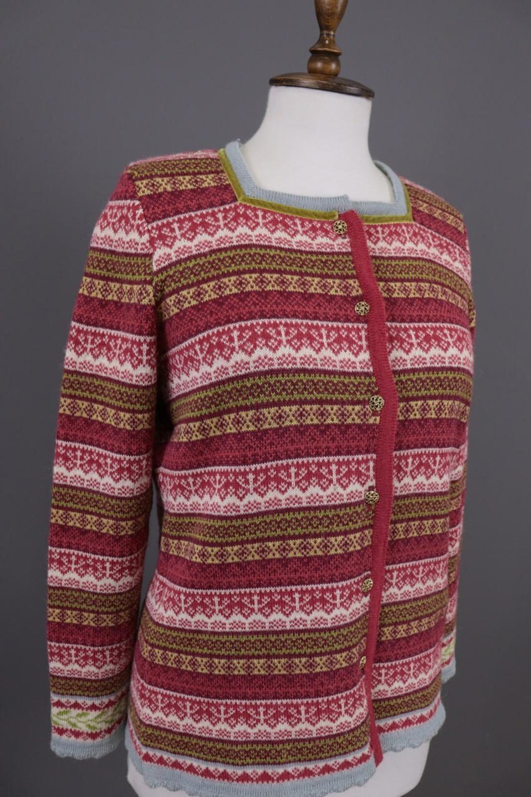 OLEANA Multicolor Jacquard Floral Alpaca Knit Cardigan Sweater – Size M