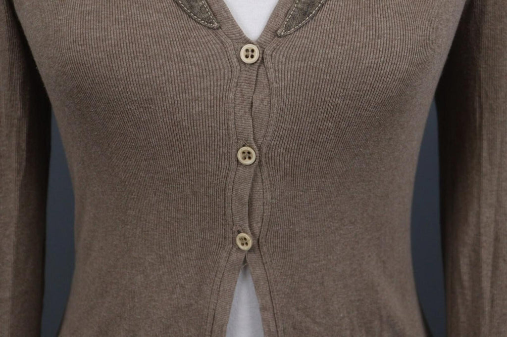 FABIANA FILIPPI Brown Shawl Collar Long Sleeve 3-Button Front Cardigan Sweater