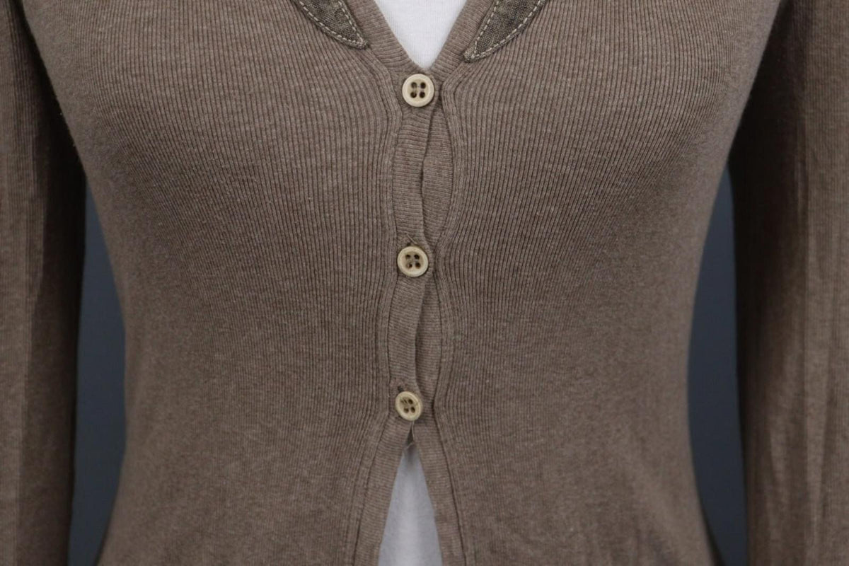 FABIANA FILIPPI Brown Shawl Collar Long Sleeve 3-Button Front Cardigan Sweater