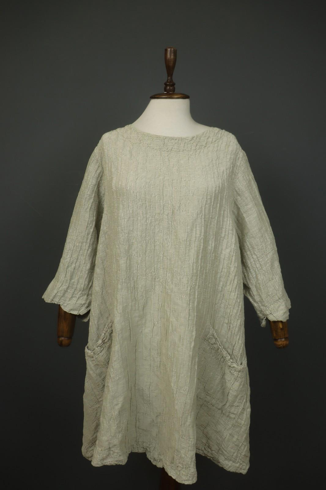 GRIZAS Silver Linen Blend Long Sleeve Crew Neck Summer Casual Maxi Dress Sz 2XL