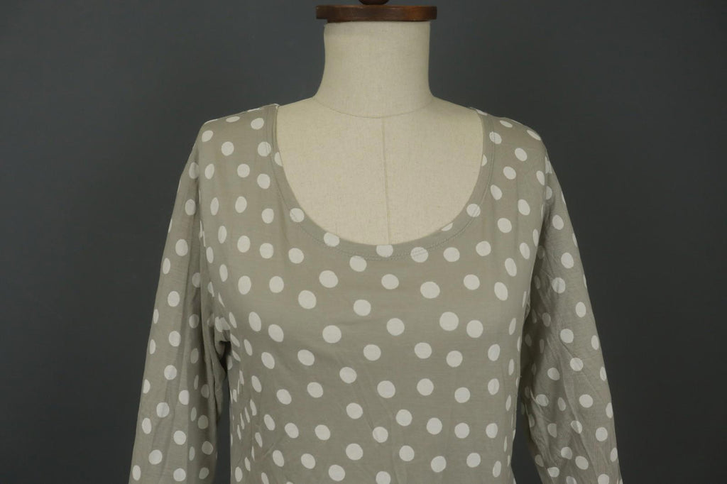 GUDRUN SJODEN Gray Polka Dot Lyocell Long Sleeve Round Neck Blouse Top – Size L