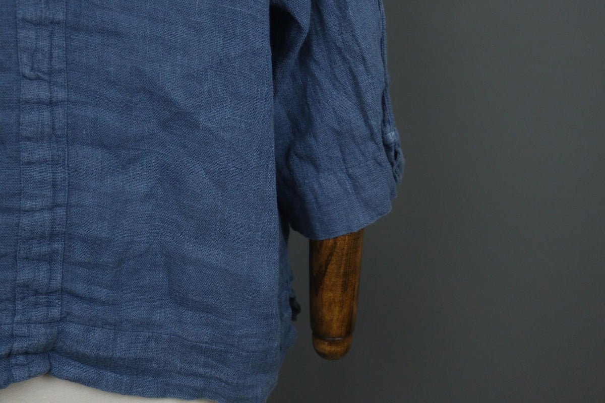 GRIZAS Blue Linen Knitted 3/4 Sleeve Pocket Hem Button Front Cardigan – Size L