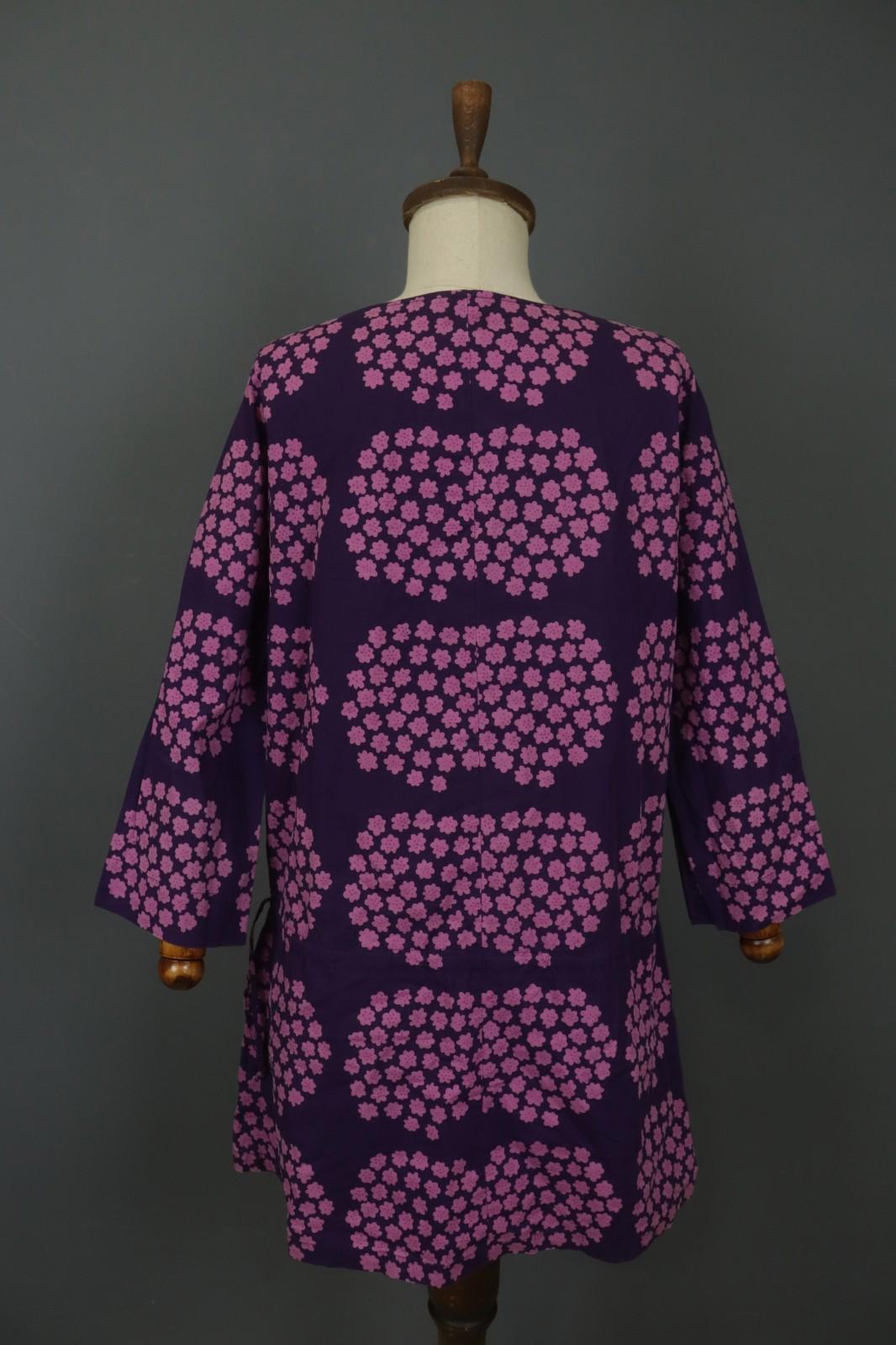 MARIMEKKO Mika Piirainen Purple Floral Cotton Long Sleeve Shift Dress – Size 36