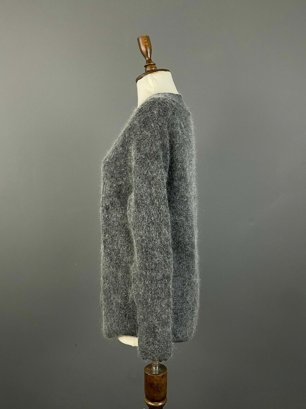 Ganni Grey V-Neck Mohair Wool Sweater – Women's XS