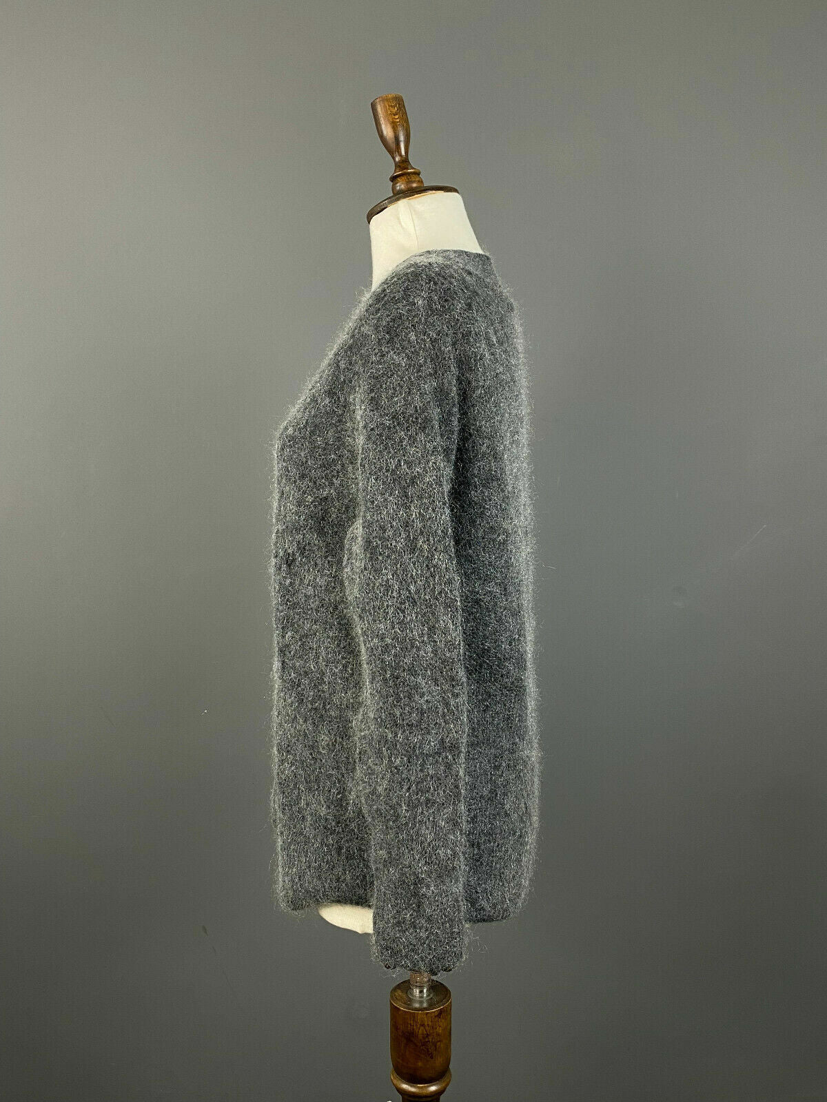 Ganni Grey V-Neck Mohair Wool Sweater – Women's XS