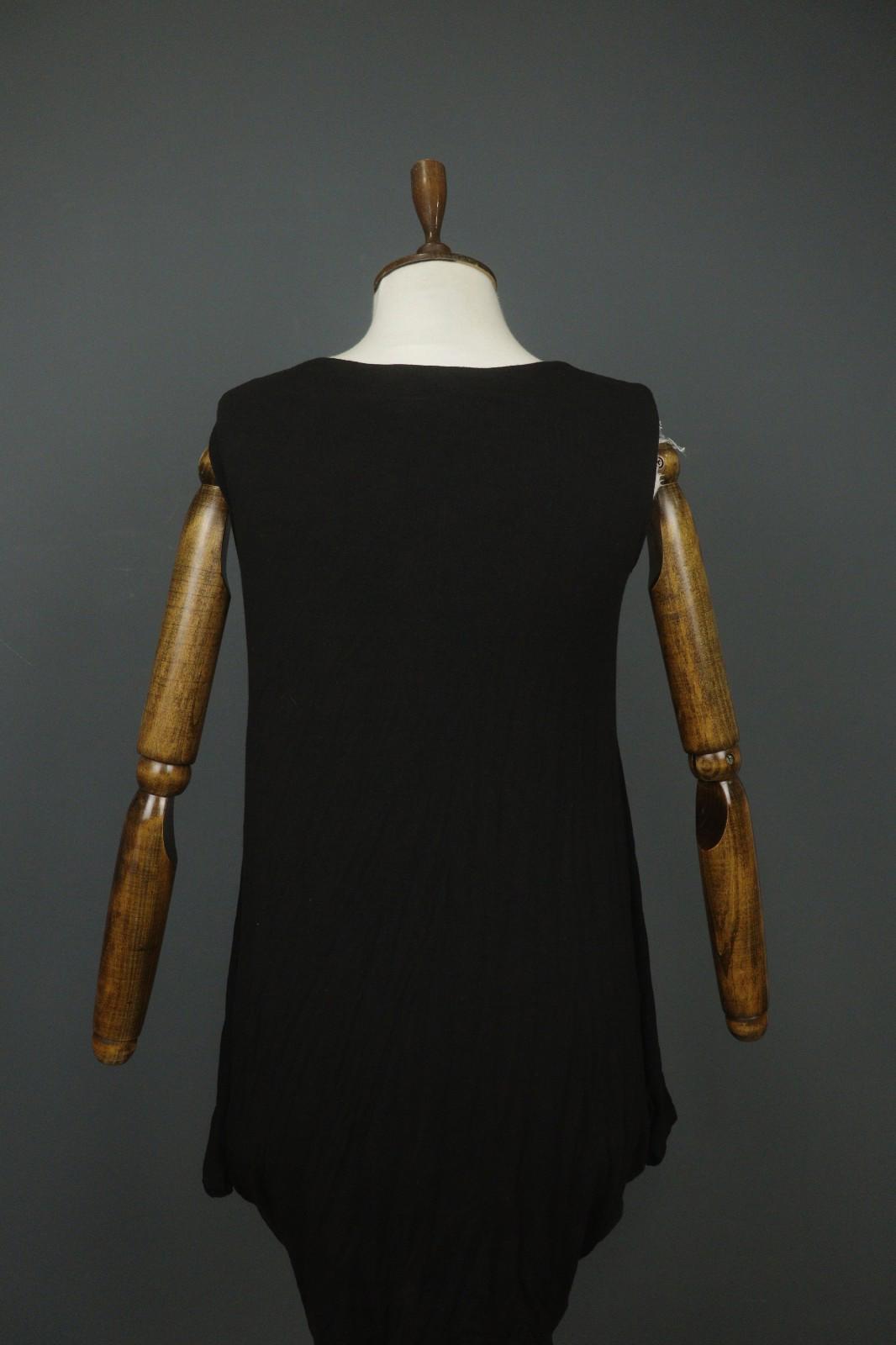 MARIMEKKO Black Viscose Pleated Lagenlook Sleeveless V-Neck Tank Dress – Size S