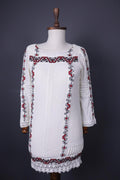 ALICE + OLIVIA White Floral Embroidered Long Sleeve Blouson Midi Dress – Size XS
