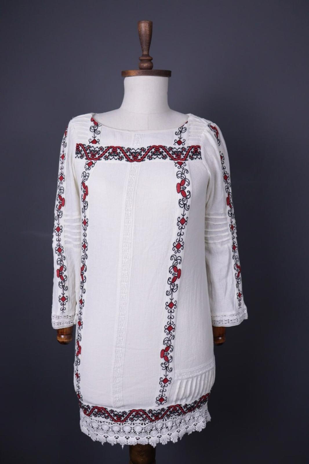 ALICE + OLIVIA White Floral Embroidered Long Sleeve Blouson Midi Dress – Size XS