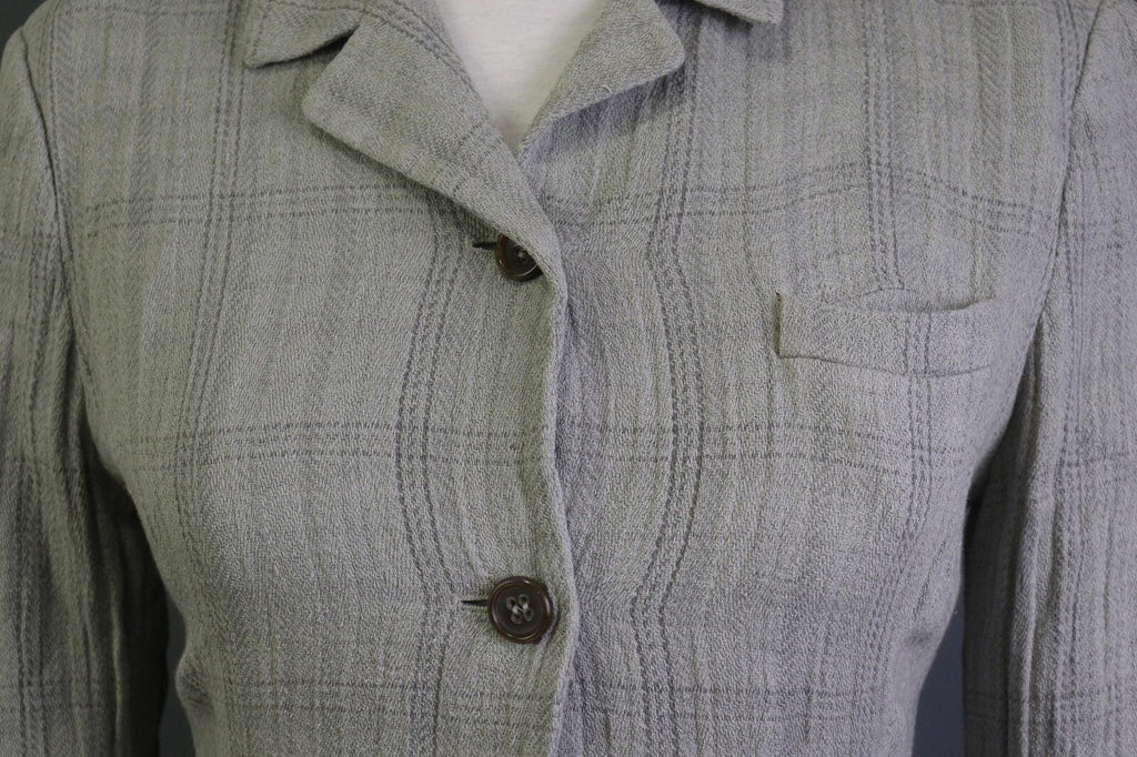 JIL SANDER Gray Plaid 100% Linen Three Button Blazer Jacket – Size 38