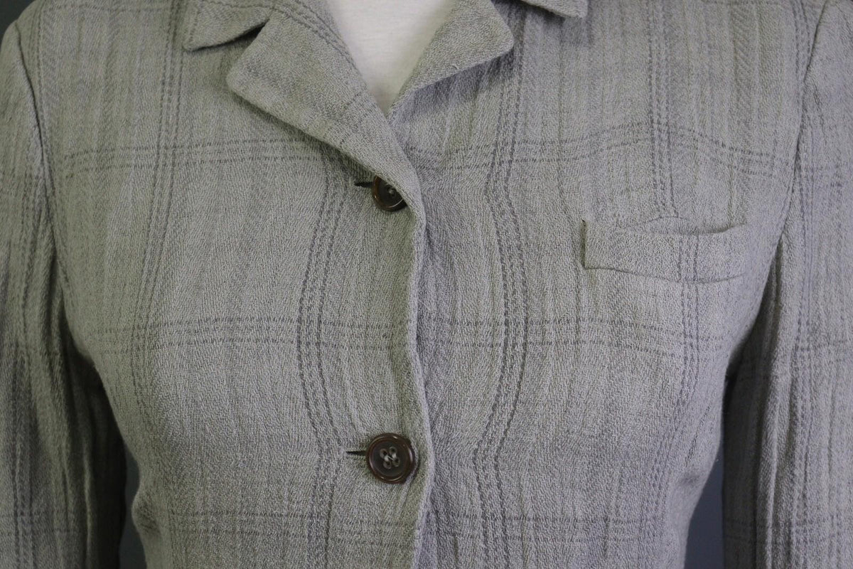 JIL SANDER Gray Plaid 100% Linen Three Button Blazer Jacket – Size 38