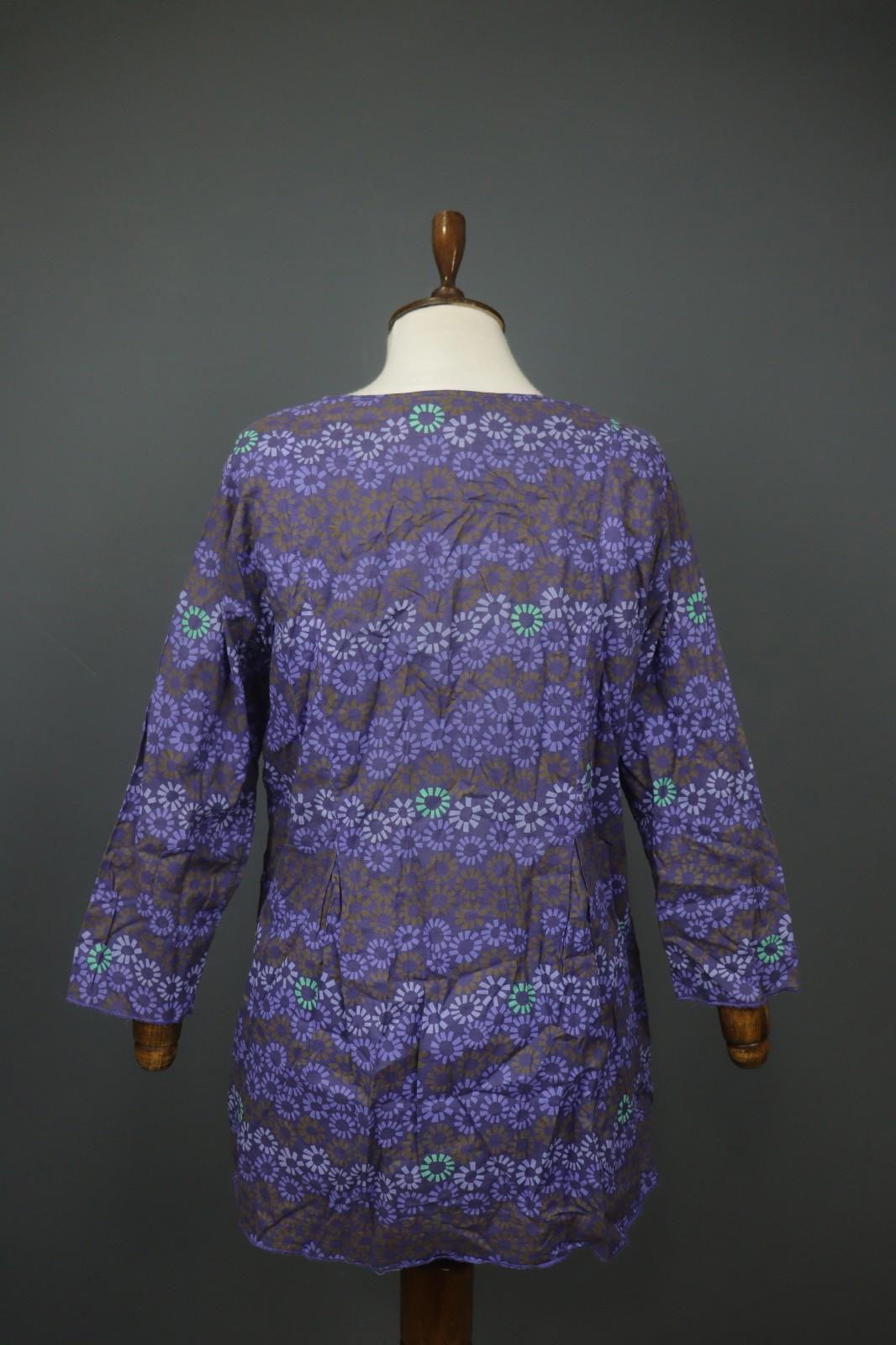 GUDRUN SJÖDEN Multi Flower Cotton Long Sleeve Button Front Tunic Shirt Top Sz S