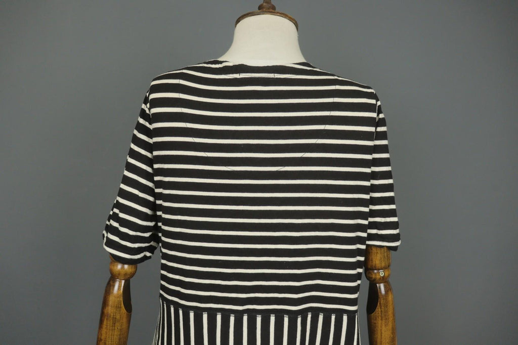 GUDRUN SJODEN Black White Striped Casual V-Neck Short Sleeve A-Line Dress – Size L
