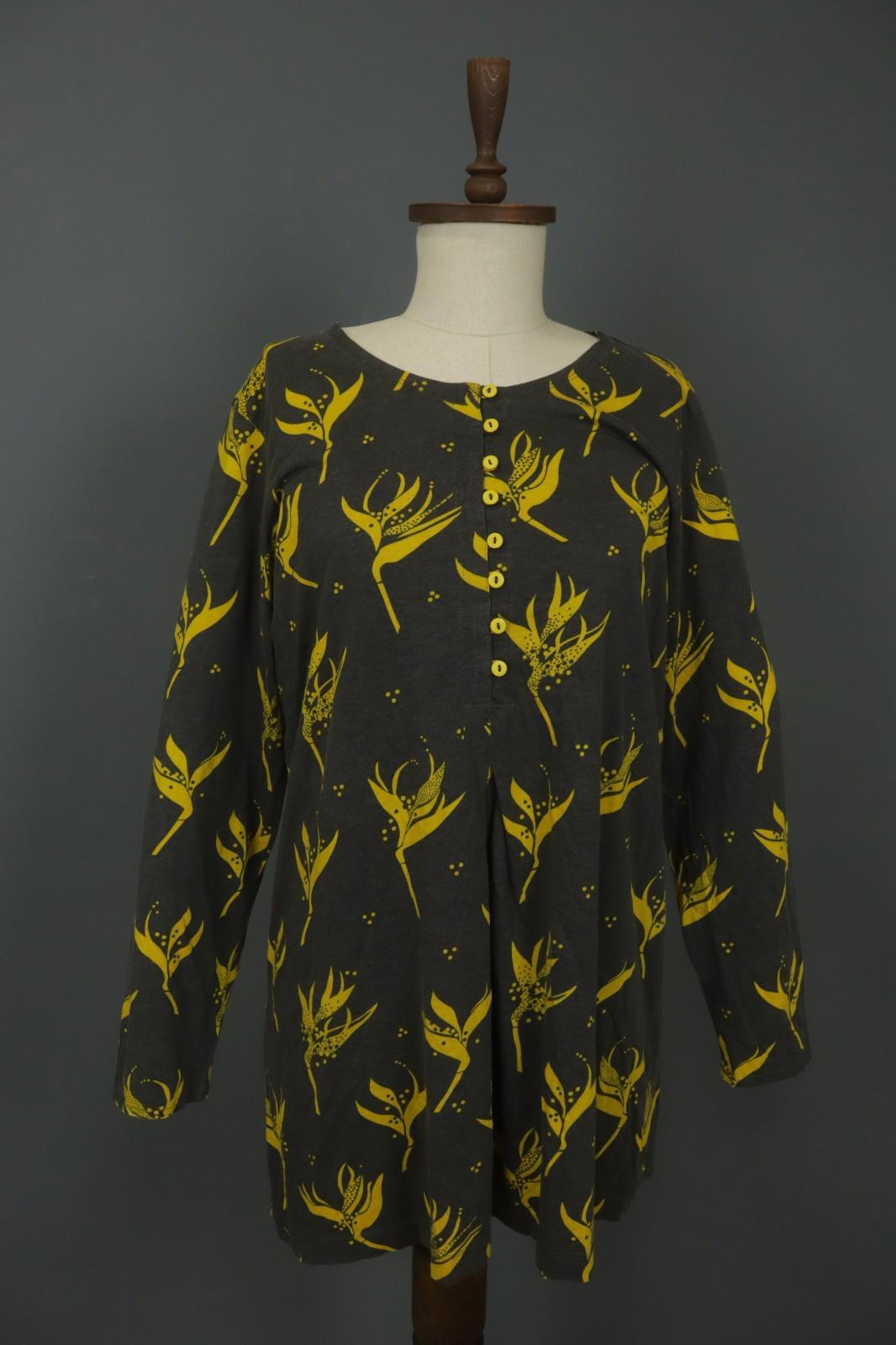 Gudrun Sjoden Multi Floral Long Sleeve Round Neck Button Front Shirt Dress Sz L – Used