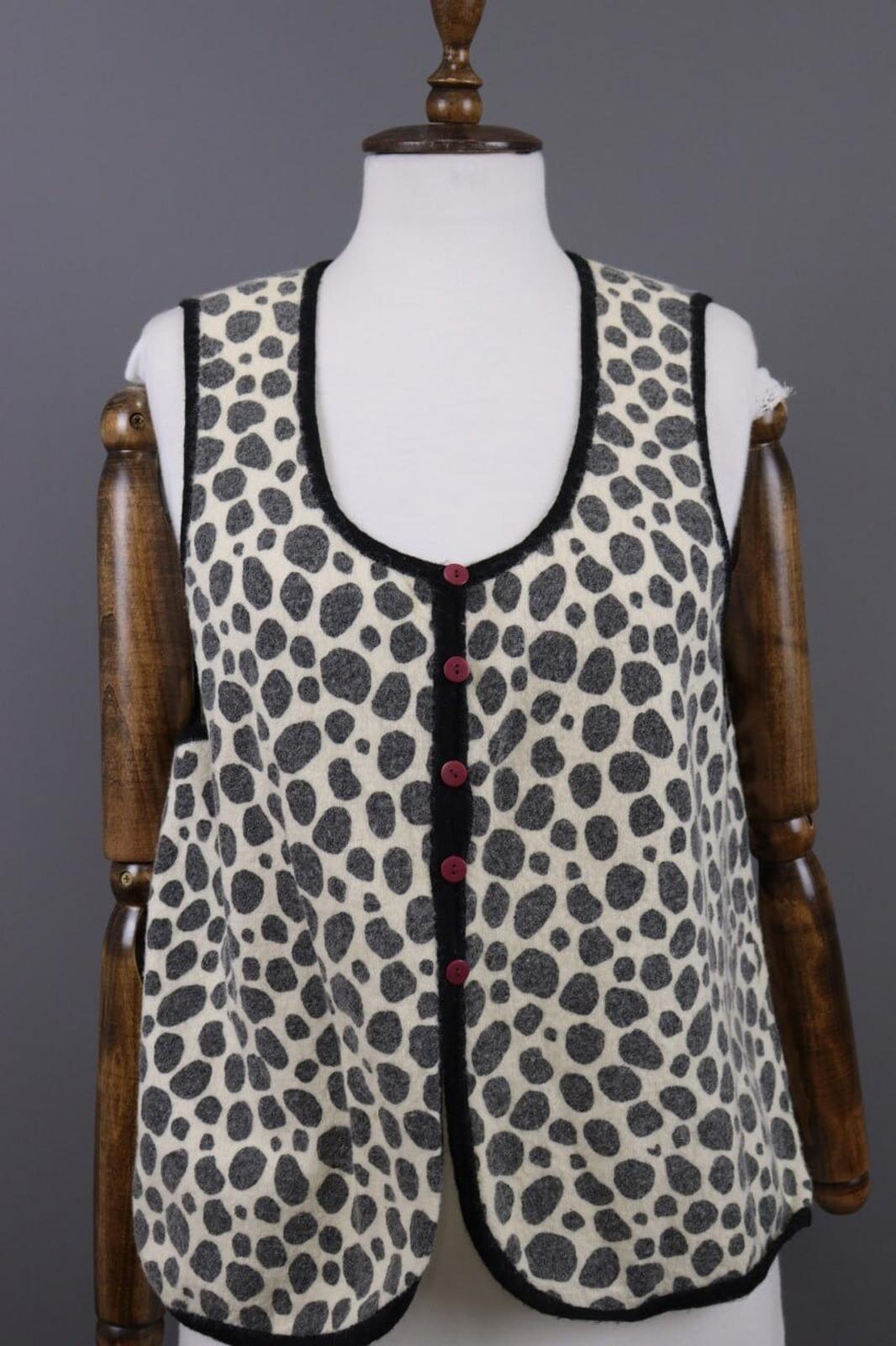 GUDRUN SJODEN Beige Leopard Print Wool Knit Vest Cardigan – Size L