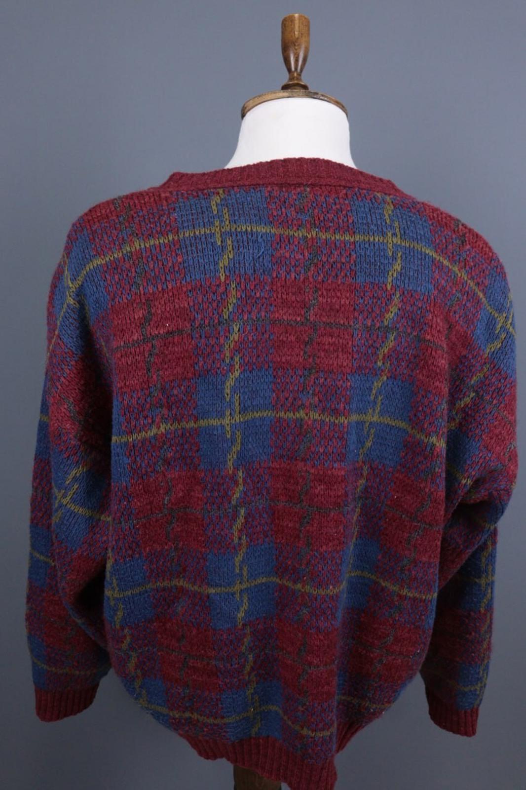 MISSONI UOMO Multicolor Check V-Neck Wool Knit Button Cardigan Sweater – Size 50