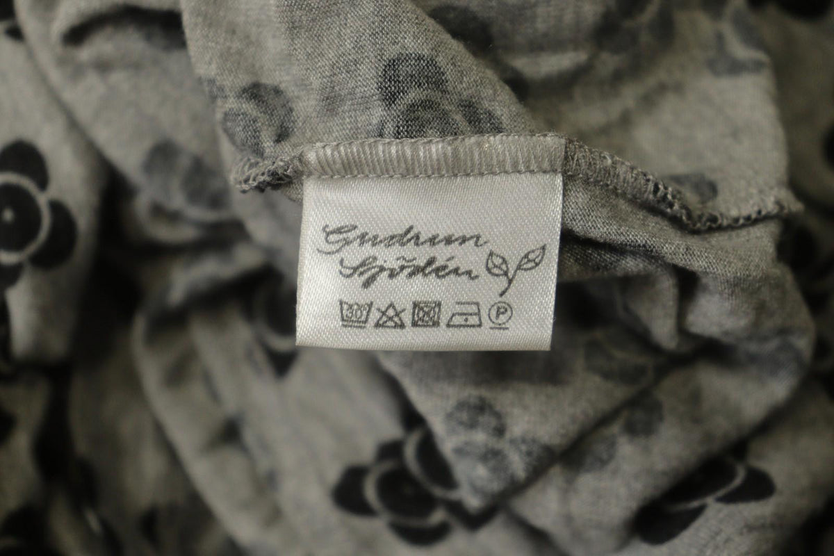 GUDRUN SJODEN Black Gray Floral 100% Modal Long Sleeve Round Neck Dress S/M