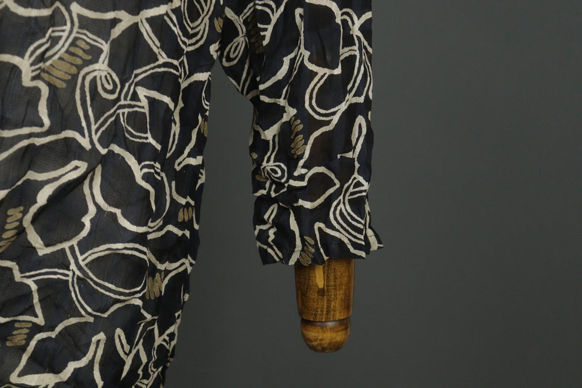 GUDRUN SJODEN Black Floral 100% Viscose V-Neck Button Front Shirt Dress – Size L