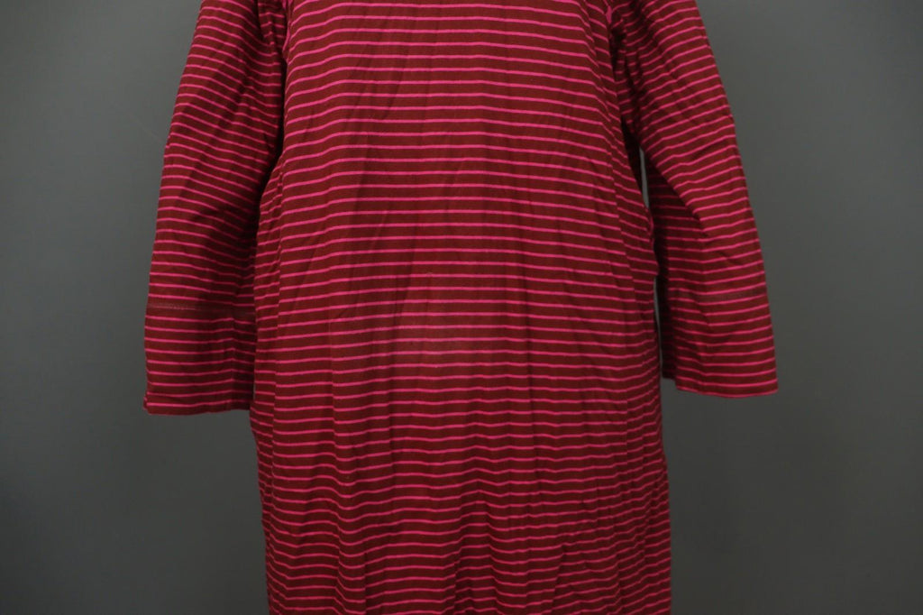 GUDRUN SJÖDEN Burgundy Pink Stripe Organic Cotton Long Sleeve Shift Dress – Size L